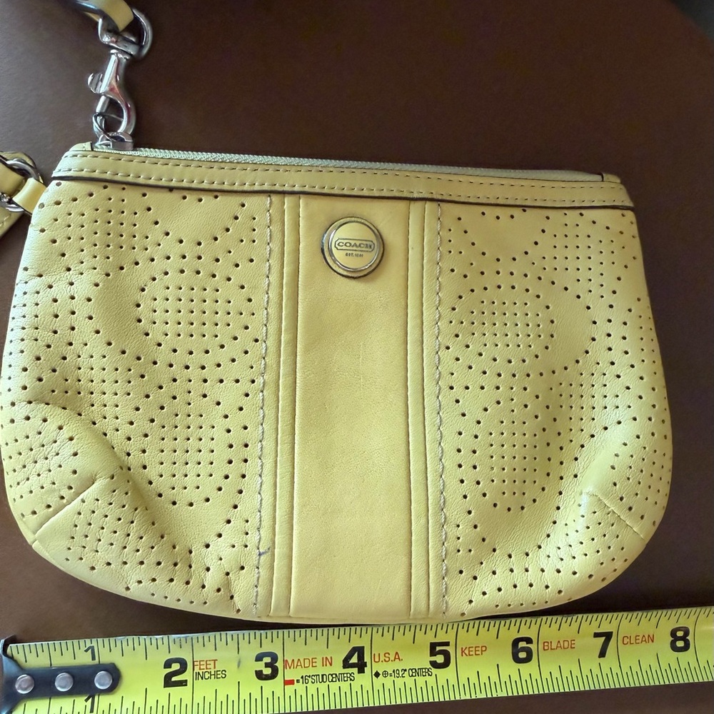 Adorable Coach Yellow Perforated Leather Wristlet - Picture 8 of 9